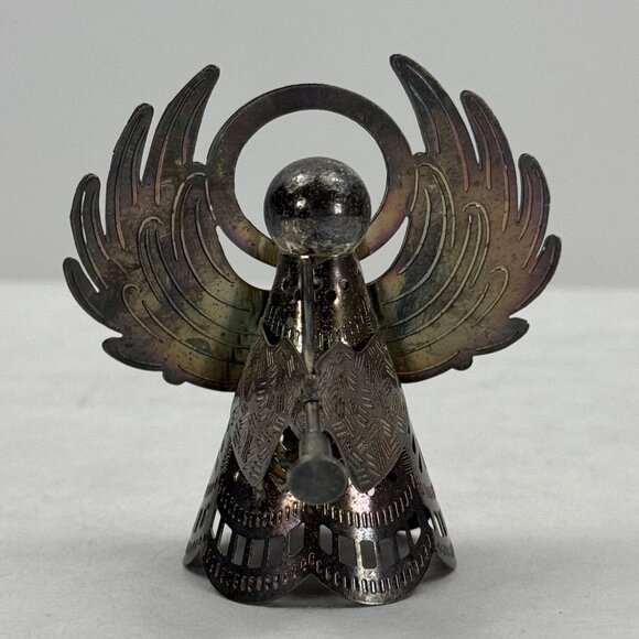 Vintage Godinger Silver Art Silverplated Angel Figurine 3.5" Trumpet Cutouts - Picture 1 of 10